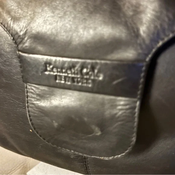 KENNETH COLE BLACK LEATHER SHOULDER BAG MAGNETIC CLOSURE - Picture 5 of 13